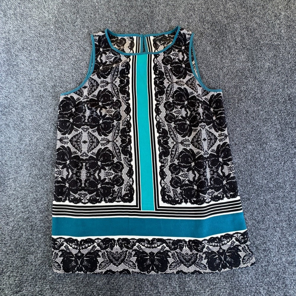 Ann Taylor Blouse Top Womens Medium Multicolor Floral Sleeveless Keyhole Back